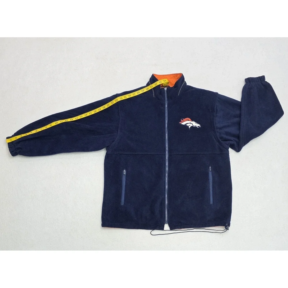 Denver Broncos Reversible Jacket Vest Zip Off Sleeves Navy Orange Mens XL
